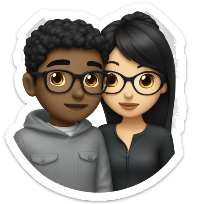 Girl with black hair kissing a boy with glasses and black hair  sticker