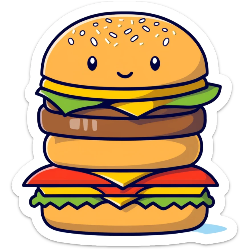 The popular Disney character Stitch sitting and eating a huge McDonalds hamburger sticker