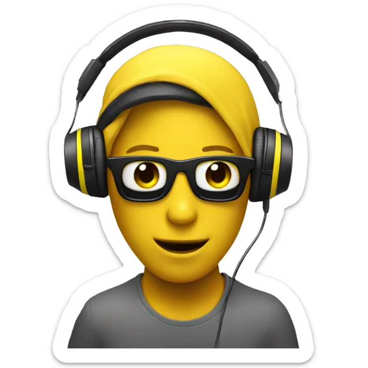 A yellow-skinned emoji listening to music through headphones sticker