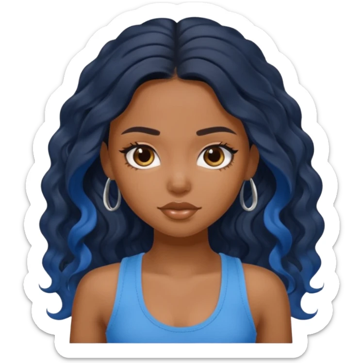 a pretty bratz brown girl with long wavy black hair and a blue tank top on sticker