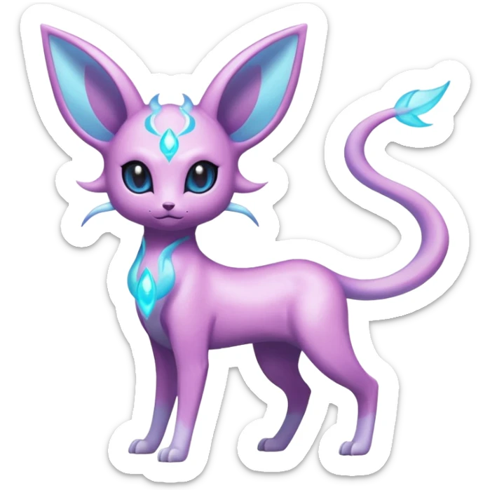 Shiny Sparkly Bioluminescent Glowing Espeon-Lumineon-Skitty-Amaura-Dragonair-Fakémon-hybrid-creature (full body)  sticker