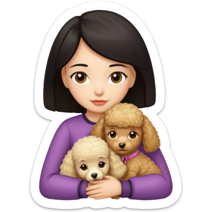 Ludo (ragazza mora capelli lisci) che abbraccia il suo cane leone (un barboncino biondo) sticker