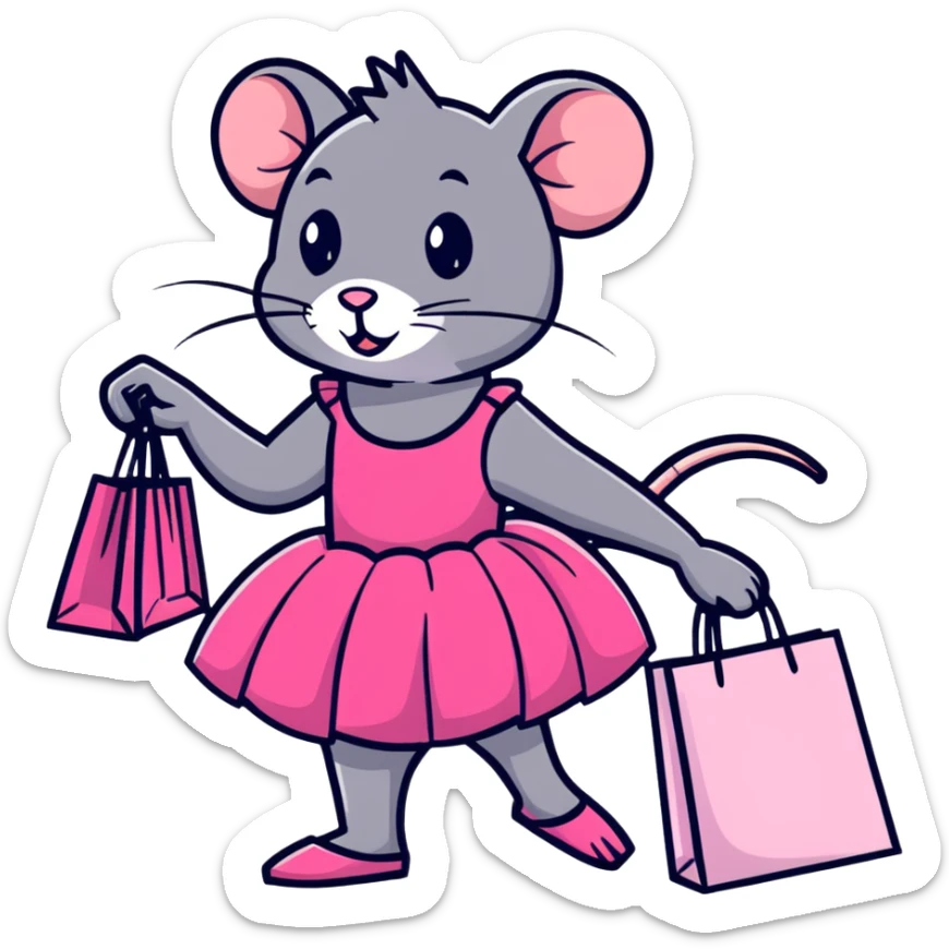 rat with a pink dress and tutu holding a Sephora shopping bag sticker