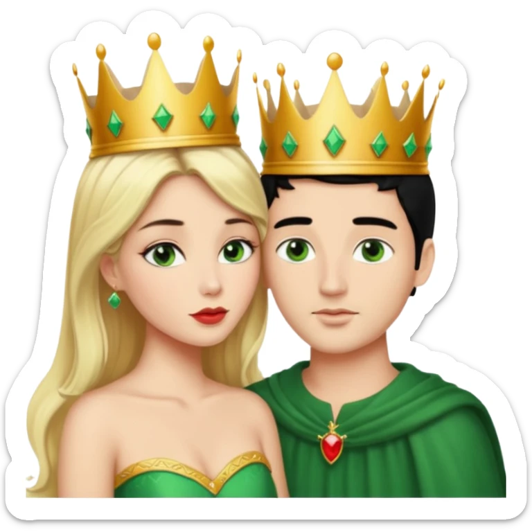 Blonde Queen with crown Green eyes  whole body Kissing man black Hair sticker