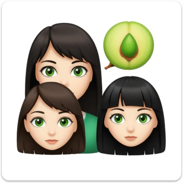 Une fille brune avec tes yeux verts et une peau claire et à côté une fille plus grande avec des cheveux noirs et une frange une pommade des yeux noirs en amande sticker