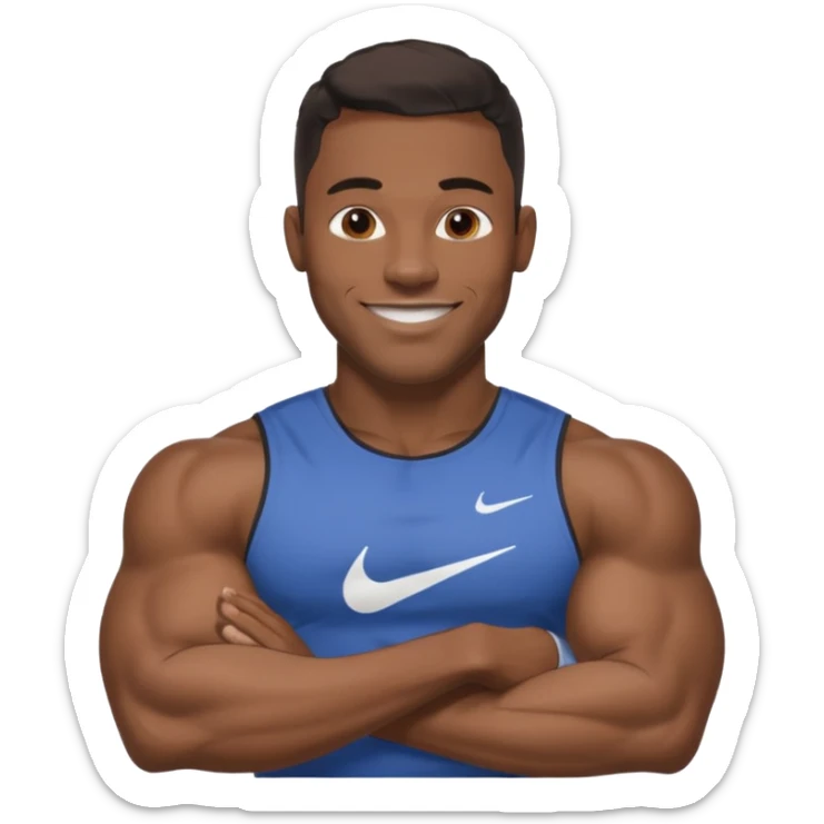 Jock black man smiling very huge big biceps wearing “Nike” t shirt, handsome face sticker
