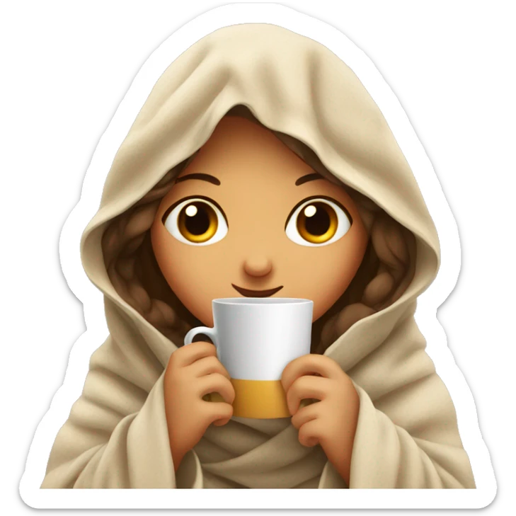 girls in a blanket with eyes close drinking coffee  sticker