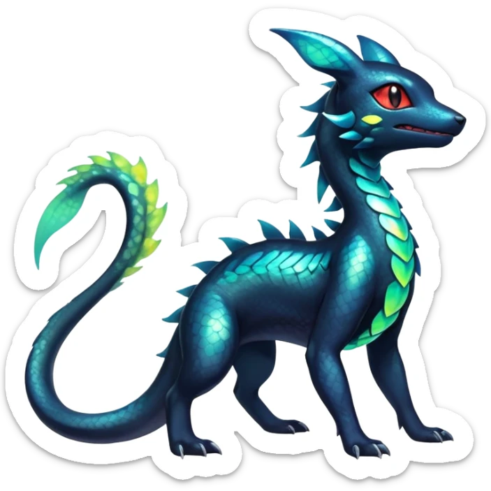 Colorful Iridescent Exotic Salandit-Aurorus-Umbreon-Fakémon-hybrid-creature (full body)  sticker