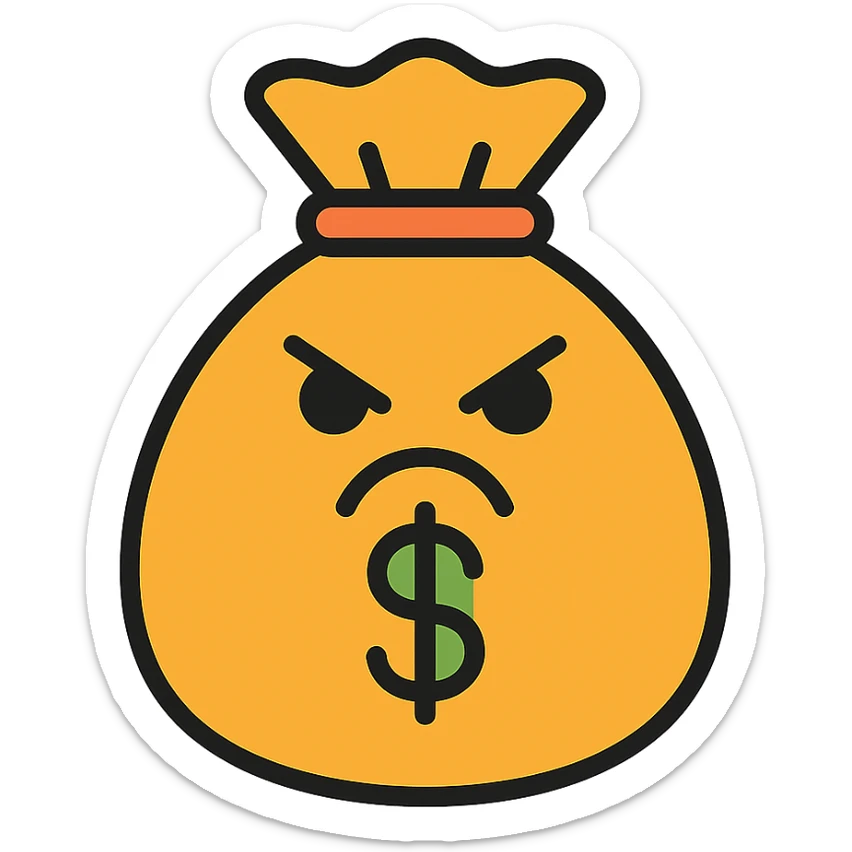 angry bag of money icon with color and black outlines sticker