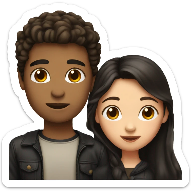 girl with brown hair and boy with black hair kissing  sticker