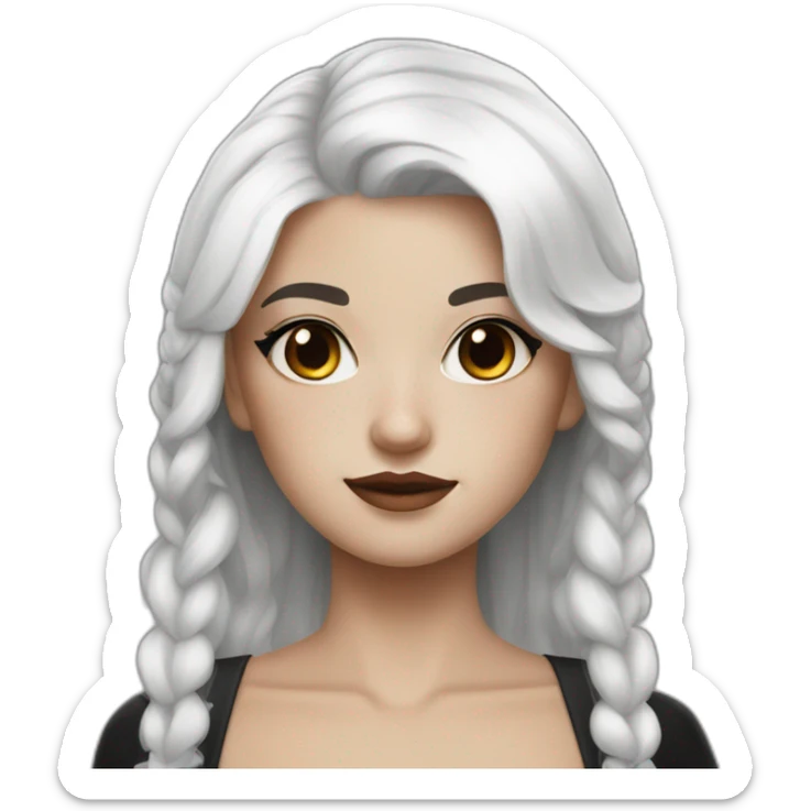 white hair girl with black gothic dress brown eyes with freckles sticker