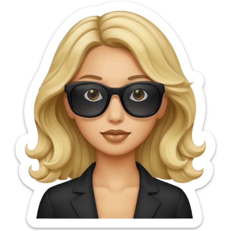 an olive tan woman with wavy blonde hair wearing skinny black rectangular sunglasses sticker