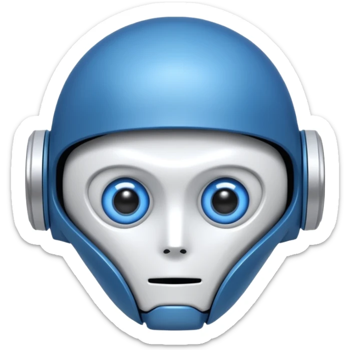 tête de robot cosmonaute bleu et blanc avec des yeux plissé bleu bleu style cartoon sticker