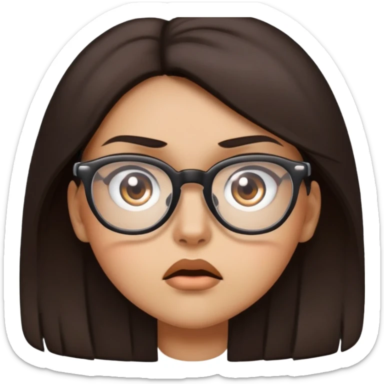 Girl with dark brown hair glasses and light tan skin, she is mad sticker