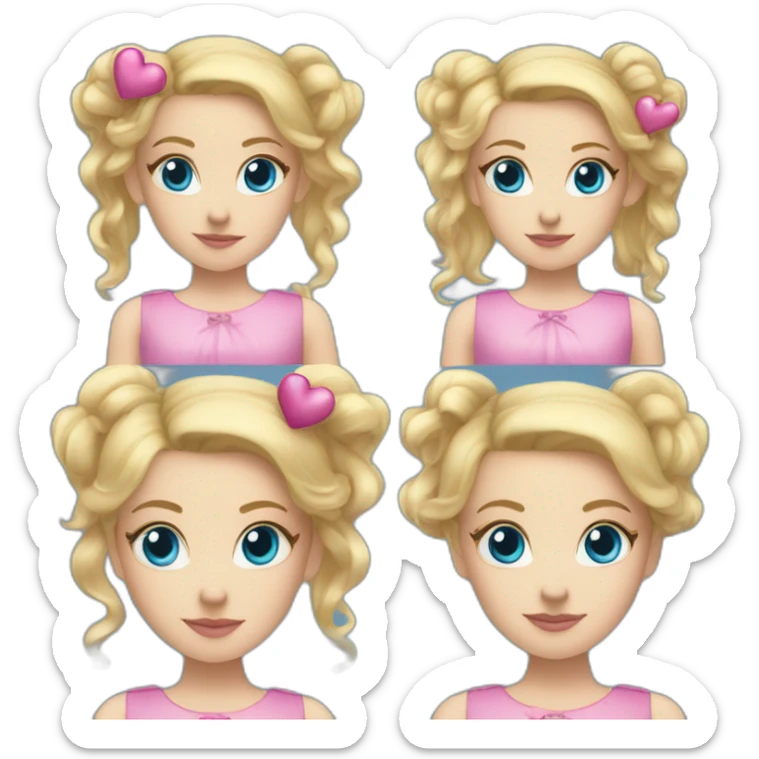 Girl in pink dress with blue eyes, blonde hair with hairpin, Hearts Instead of Eyes sticker