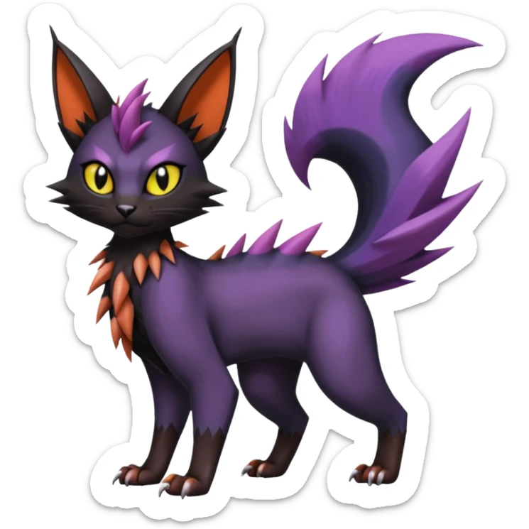 Black edgy Noivern-Noibat-Purloin-Torracat-Lykoi-Caracal-cat-Fakemon-fusion-hybrid-creature sticker