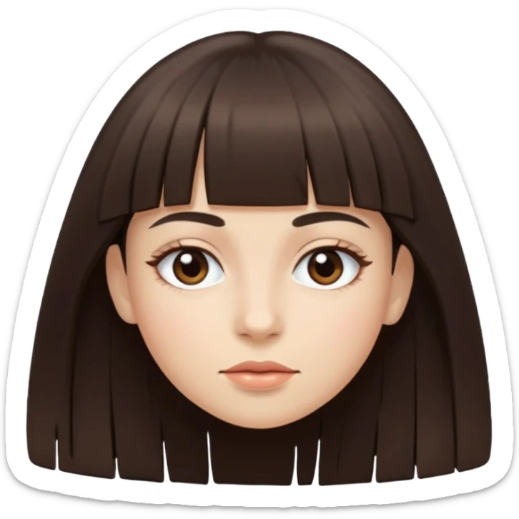 Tenho uma franja vegana, sombrancelha reta fina, um rosto oval e meu cabelo é grande e castanho escuro. Faça nesse estilo 🧟‍♀️  sticker
