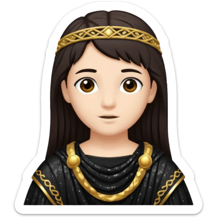Libera from Roman Deities with long dark brown hair, black sequin toga sticker