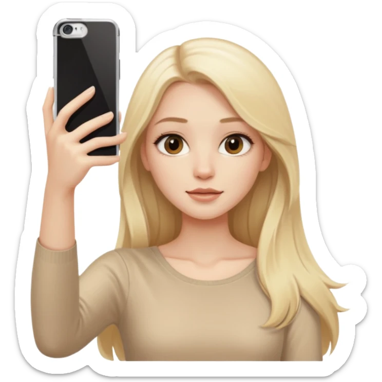  beautiful pale blonde girl with long hair taking selfie in beige top sticker