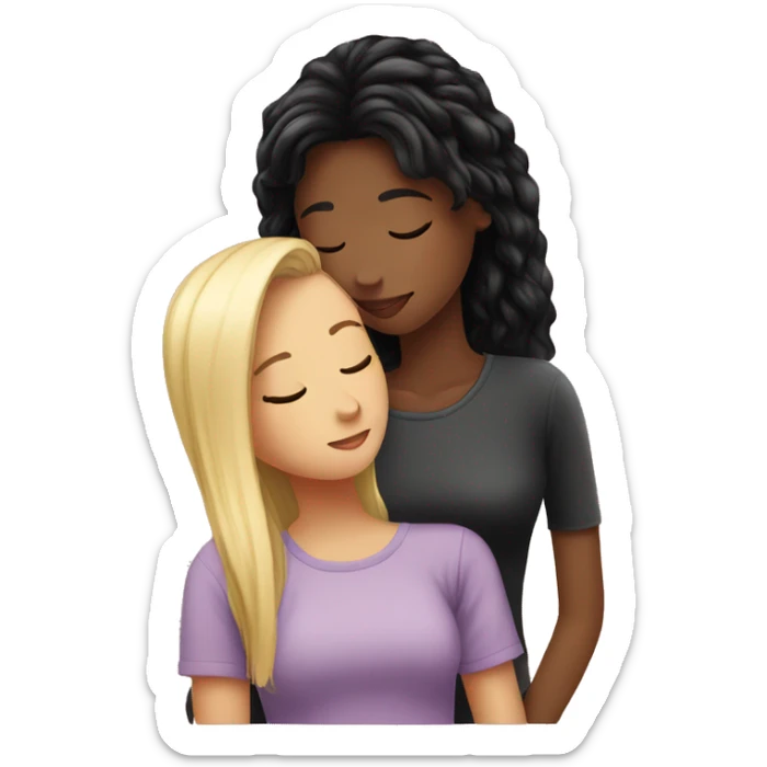 Black hair girl teenager kissing her blonde mom sticker
