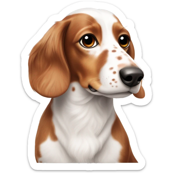 Long haired white and red piebald dachshund with freckles side eye whole body sticker
