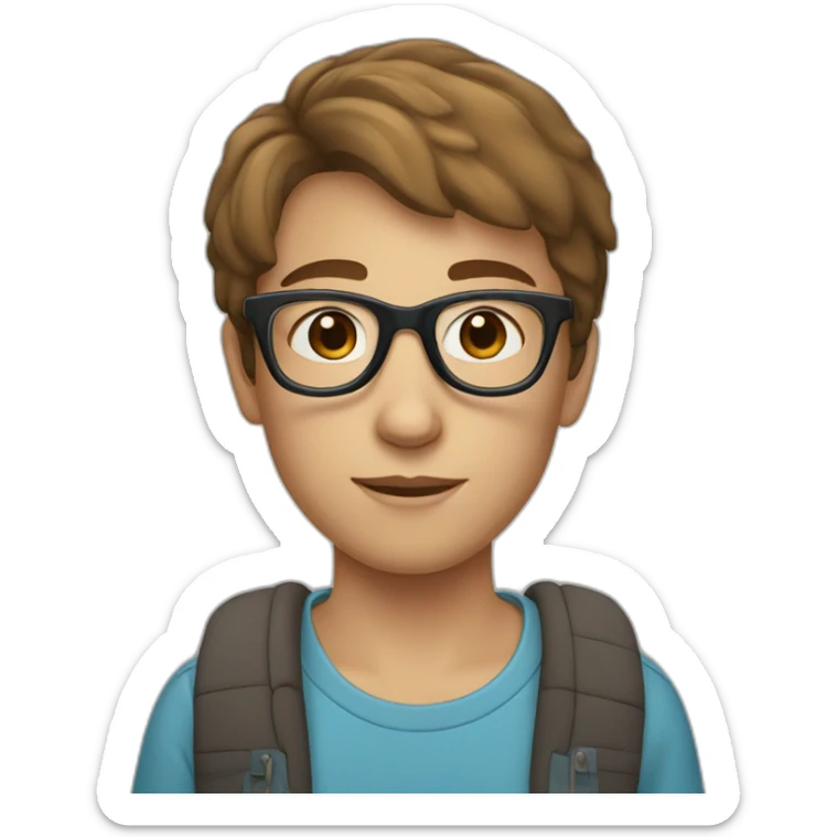 Teenager with brown short hair , transparent glasses, blue eyes sticker
