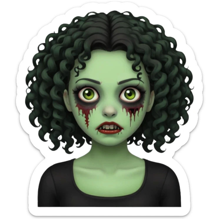 Black side party curly head girl zombie pale skin black crop top no hat sticker