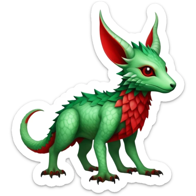 Cool Edgy Green Red ethereal Fionbri-Vernid-Trico-animal-creature full body sticker