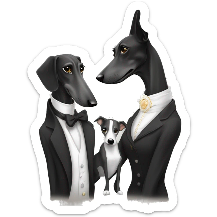 A family Two aristocrat dog black and white galgo kiss with women  sticker