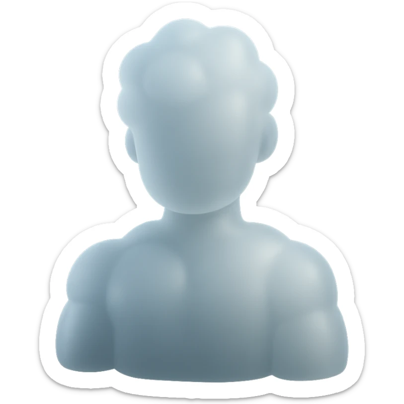 shoulder-up person fully made of white fluffy convex clouds, matte glass style, no background sticker