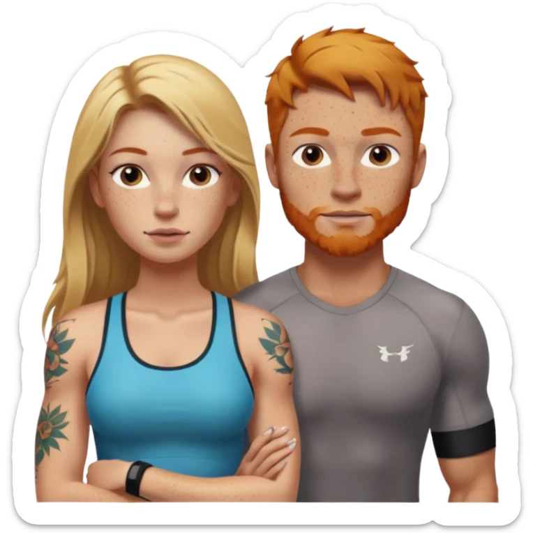 girl with long blonde hair and tattoos next to an athletic masculine ginger girl  sticker