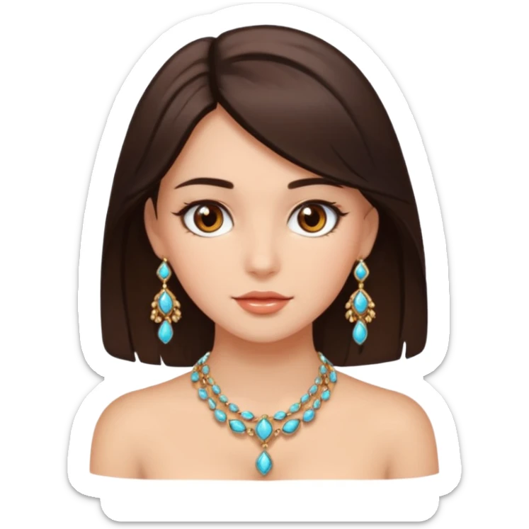 Brunette girl portrait with jewelry eyes brown  sticker