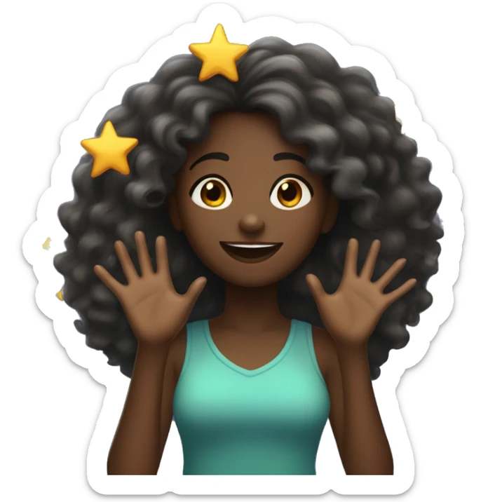 Black Girl with waving hair flying and catching a star dark skin dimles sticker