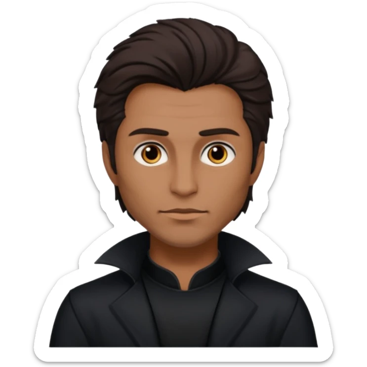 Shadow Moon (Male) from American Gods with tan skin, dark brown hair, black outfit sticker