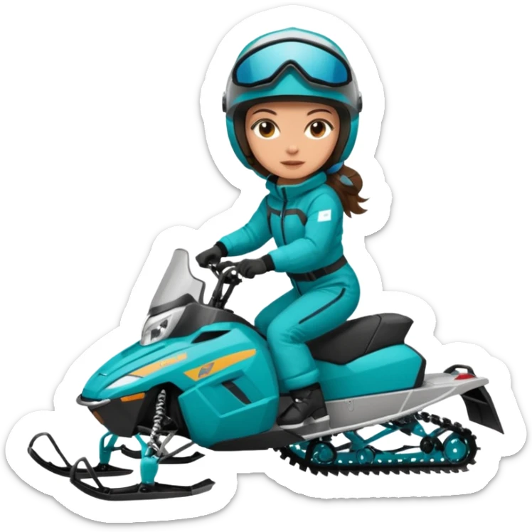 Can you create an emoji of a brunette girl on a teal polaris khaos 850 155 snomobile sticker