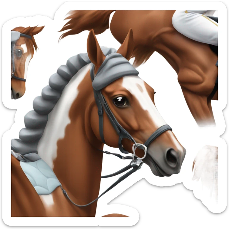 Chestnut racehorse with jockey in grey colours sticker
