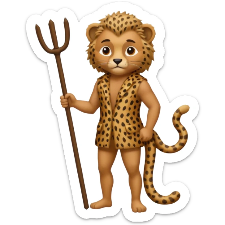 Give me a human who has hunch back and wearing cheetah print clothes  lot of hair on his body show full body and has a stick in his hand sticker