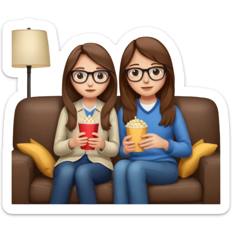 A couple sitting on a sofa in a room enjoying a movie a girl long hir brawon sticker