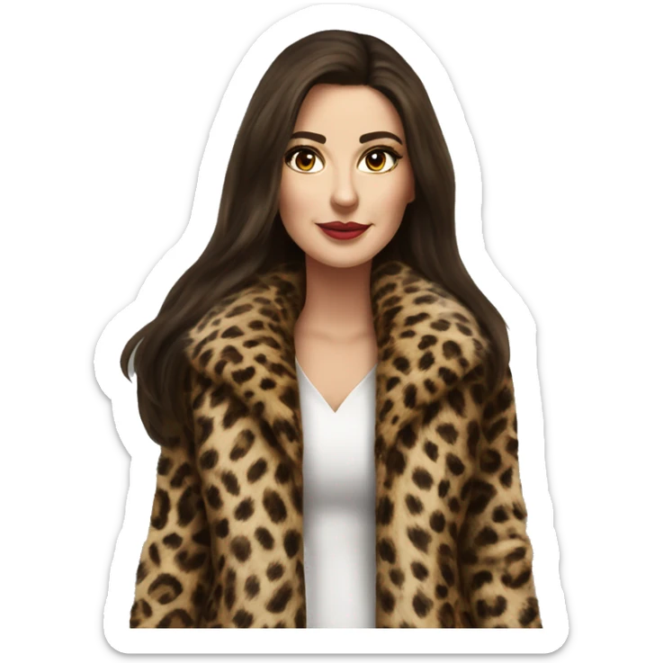 Beautiful Woman Realistic long hair brunette Mob wife fur coat with Leopard  sticker