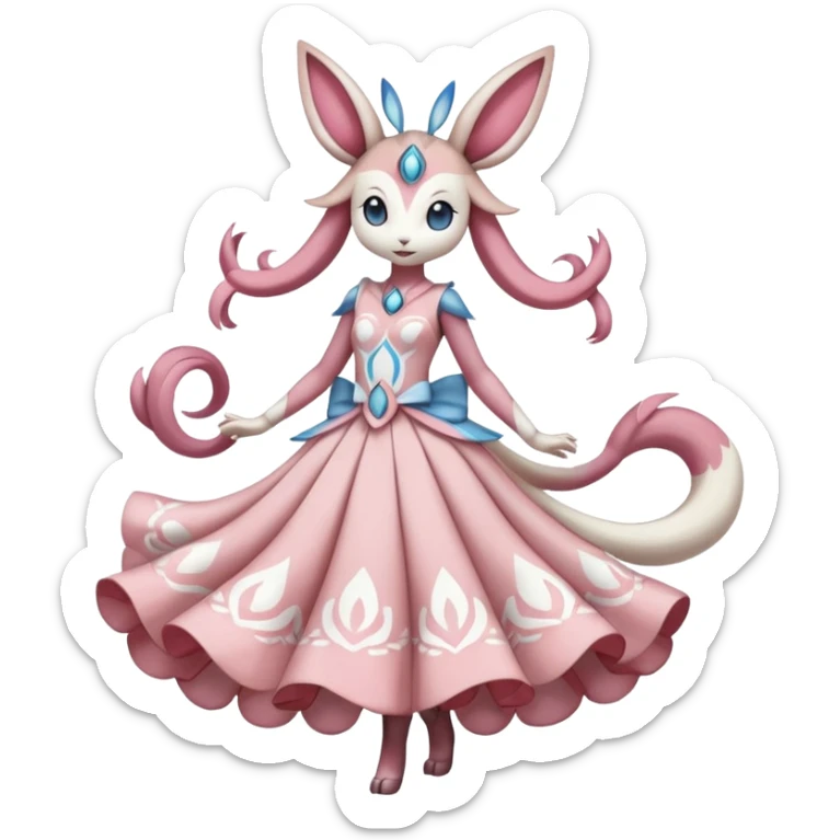  Romantic Realistic Meloetta-Sylveon-Palkia-Cresselia-Digimon-Pokémon-Fakémon-hybrid-fusion, full body sticker