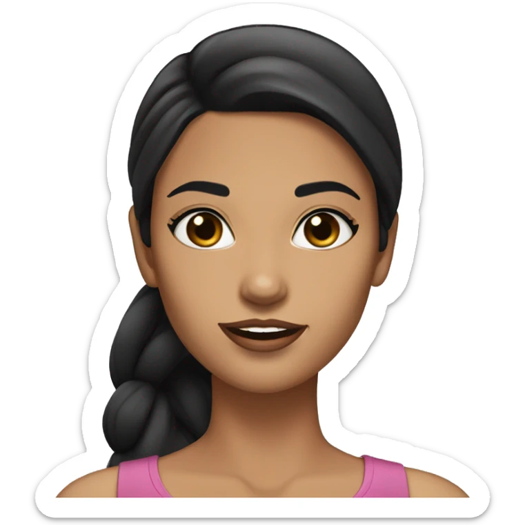 woman with black hair (ponytail), black wide set eyes, tanned skin, thick lips sticker