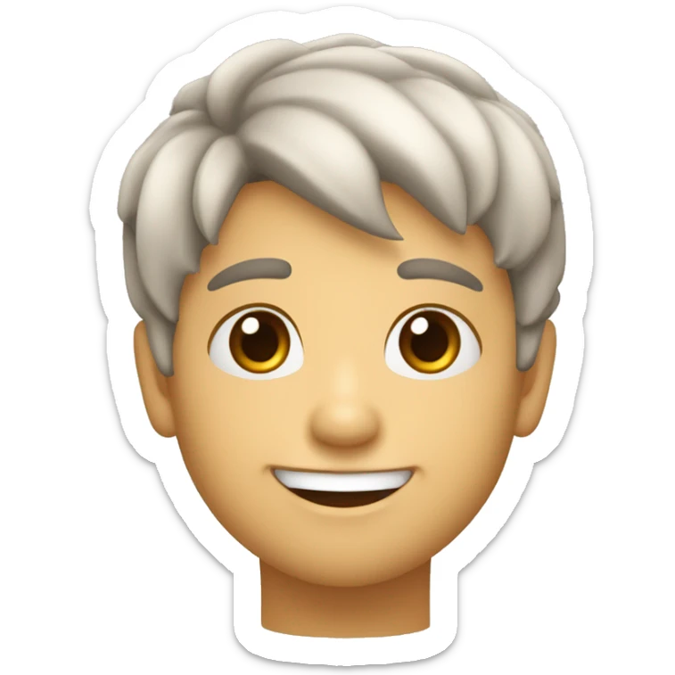 niño moreno de piel y de pelo con ojos un poco achinados con peinado un poco con tupe sonriente sticker
