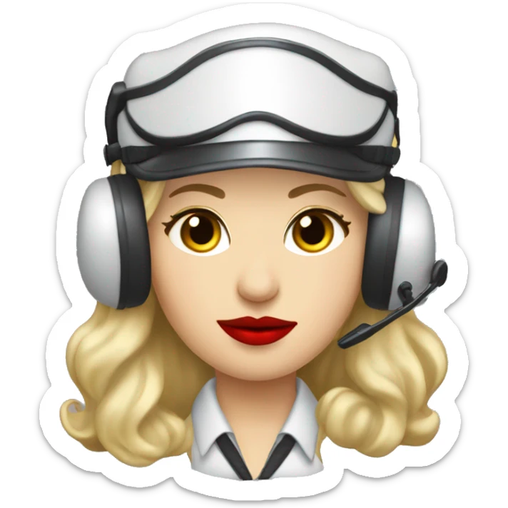 Blonde Russian pilot girl with red lips with airplane pilot headset   sticker