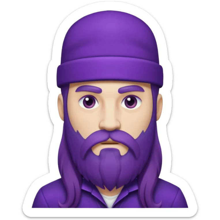 Give me png of a character having bold masculine beard and hairs with white skin which should look similar to a gangster, the colour tone should be purple, long hairs and long beard sticker