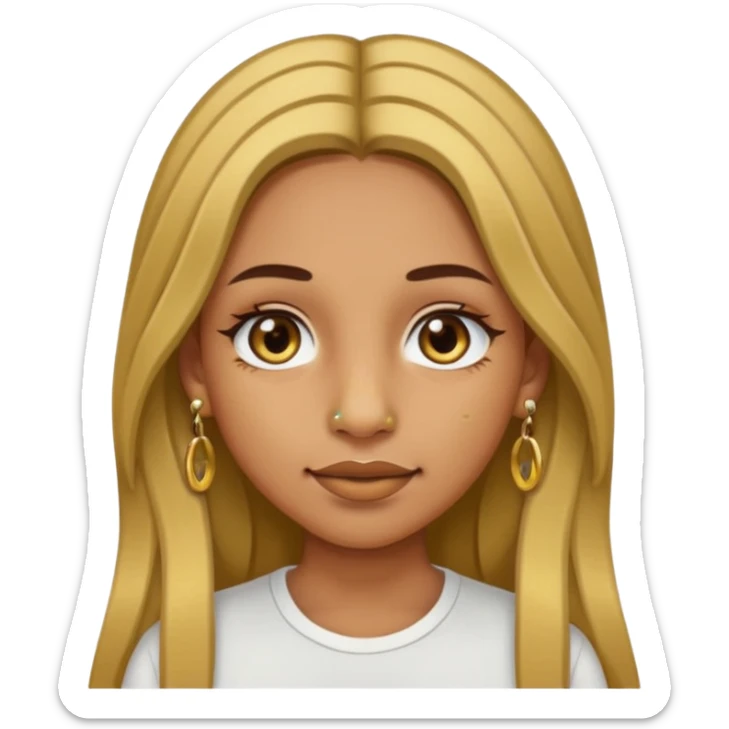 Girl with olive skin, long brown hair with blonde highlights, gold nose piercings on both sides, and braces  sticker