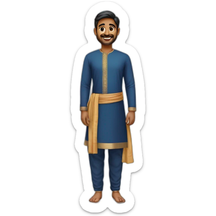 South Indian guy wearing traditional dress with smile and light beard full body sticker