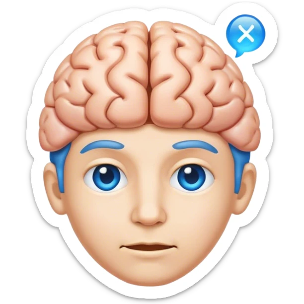 All blue adult person face emoji with a brain for hair sticker