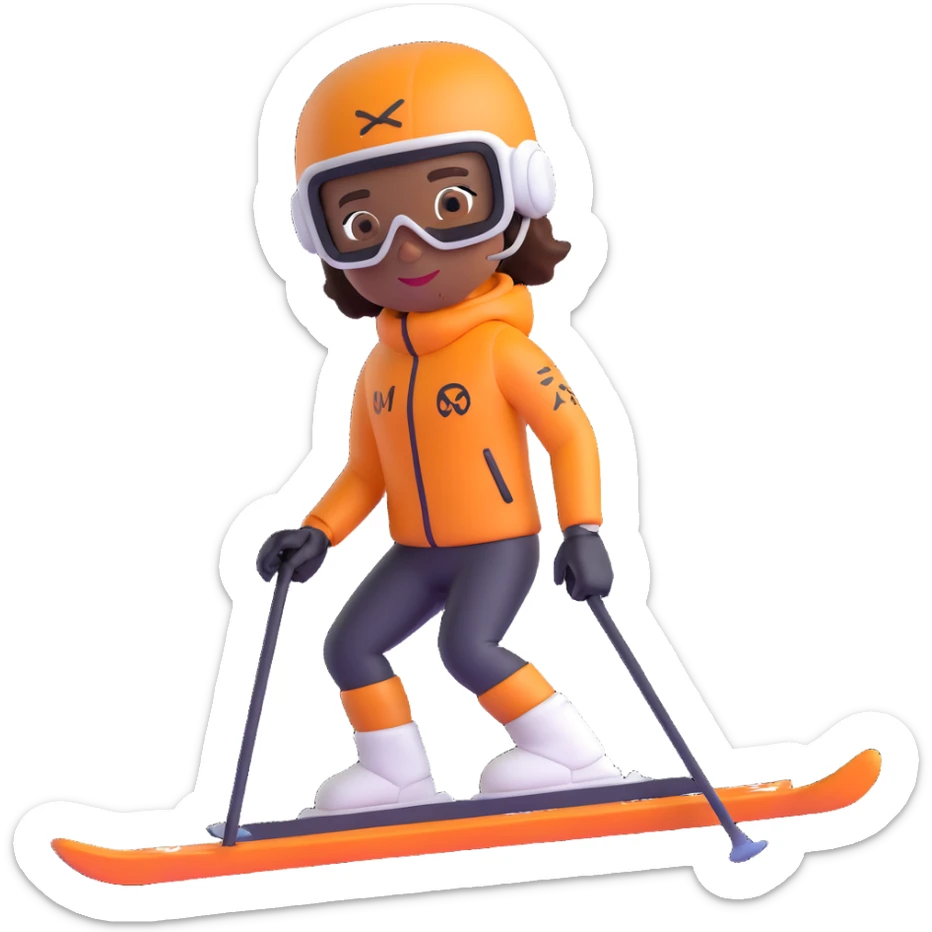 Nike-themed skier with brown skin, visible tattoos on arms, wearing modern ski gear, in a modern 3D emoji style sticker