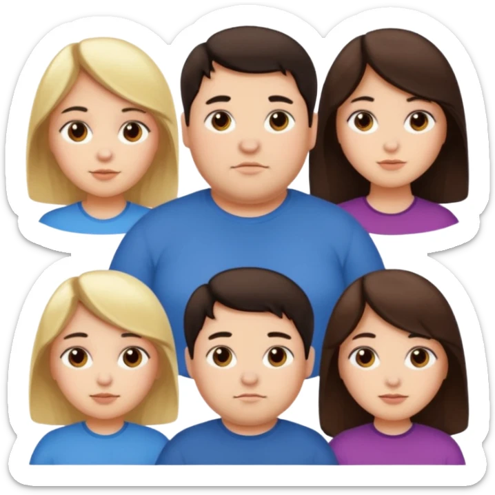 Familia de 4 personas : Hombre gordito pelo oscuro, Mujer pelo cafe, hija 1 pelo mono , hija 1 pelo oscuro. sticker