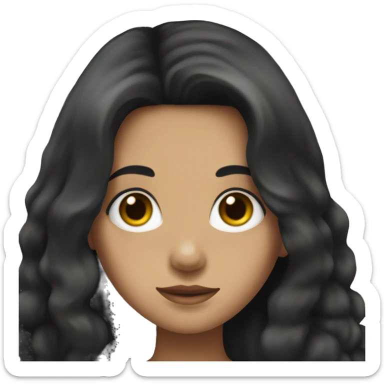 A girl with long black hair, slightly curly hair and big eyes sticker